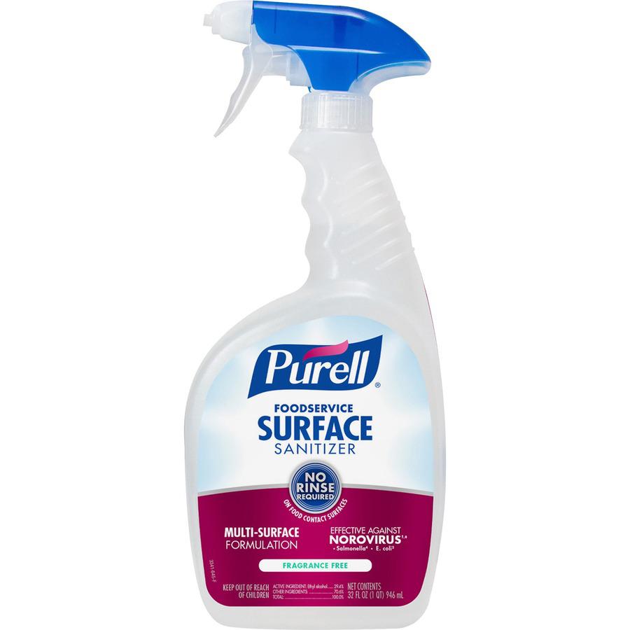 PURELL&reg; Foodservice Surface Sanitizer - 32 fl oz (1 quart)Spray Bottle - 6 / Carton - Rinse-free, Fragrance-free - Clear. Picture 9