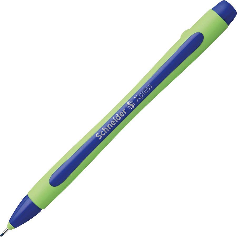 Schneider Xpress Fineliner Pen - Medium Pen Point - 0.8 mm Pen Point Size - Blue - Blue Rubberized, Green Barrel - Stainless Steel Tip - 10 / Pack. Picture 9