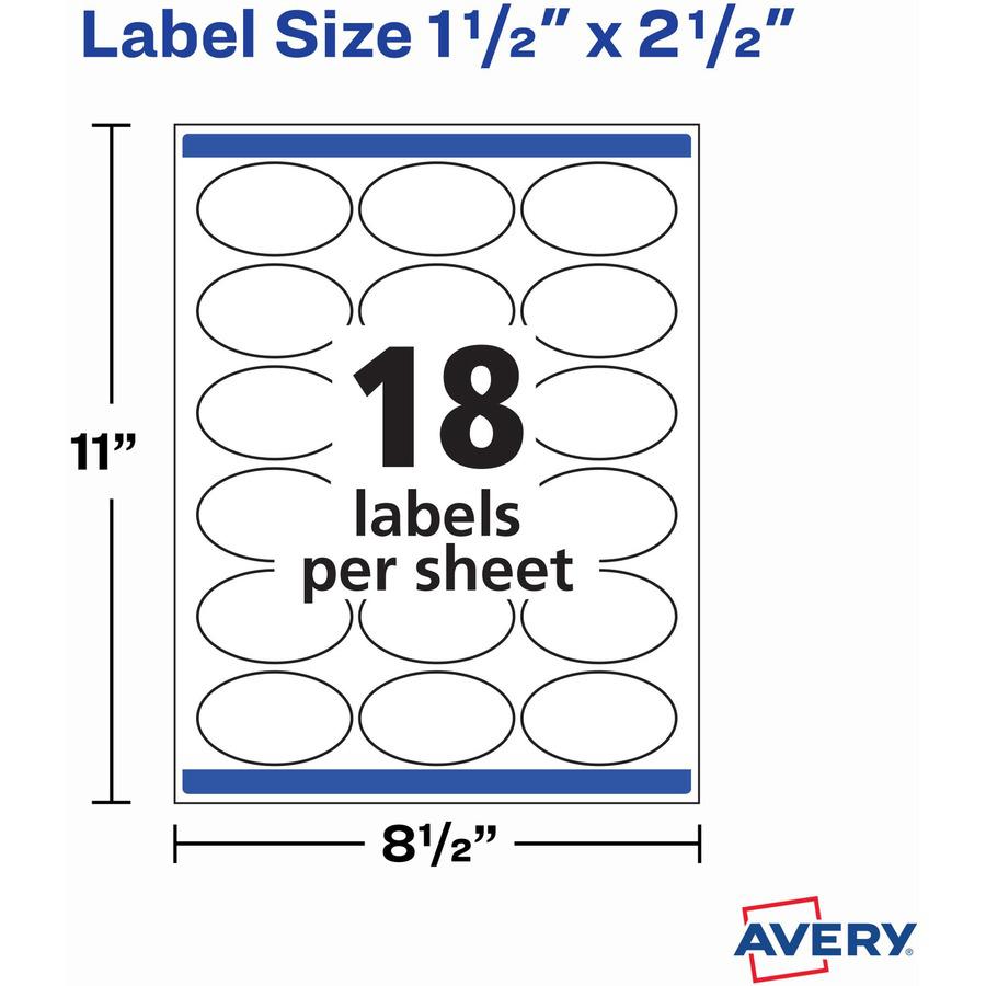 Avery&reg; Matte White Sure Feed Labels - 1 1/2" Height x 2 1/2" Width - Permanent Adhesive - Oval - Laser, Inkjet - White - Paper - 18 / Sheet - 25 Total Sheets - 450 Total Label(s) - 450 / Pack. Picture 6