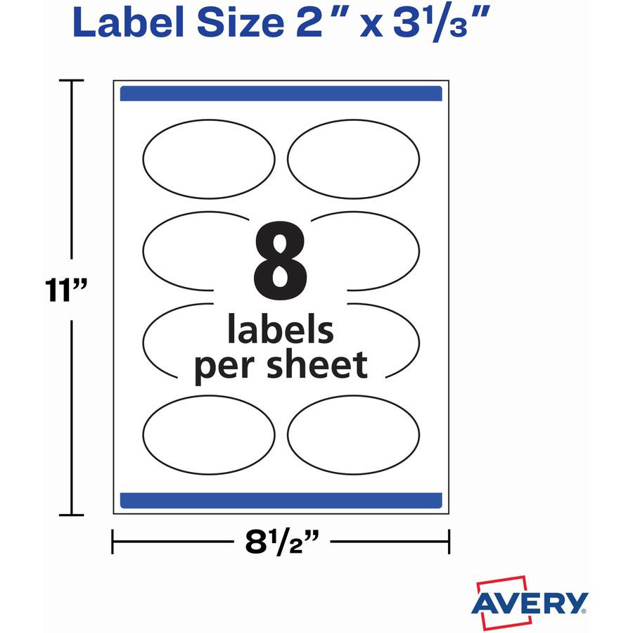 Avery&reg; Matte White Sure Feed Labels - 2" Width x 3 21/64" Length - Permanent Adhesive - Oval - Laser, Inkjet - White - Paper - 8 / Sheet - 25 Total Sheets - 200 Total Label(s) - 200 / Pack. Picture 6