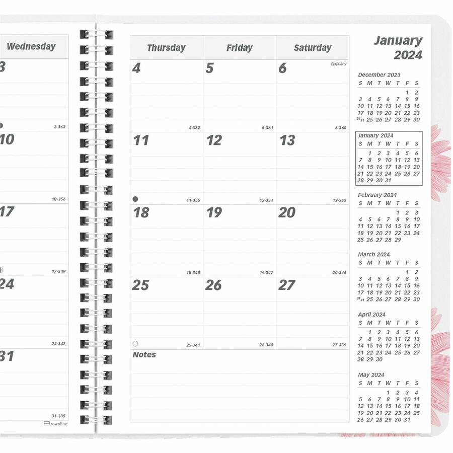Brownline Essential Monthly Planner - Monthly - 14 Month - December - January - 1 Month Double Page Layout - 8 29/32" x 7 1/10" Sheet Size - Twin Wire - Pink - Ruled Daily Block, Important Date, Phone. Picture 10