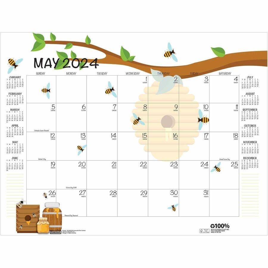 House of Doolittle Honeycomb Monthly Desk Pad Calendar - Julian Dates - Monthly - 12 Month - January 2024 - December 2024 - 22" x 17" Sheet Size - Desk Pad - Yellow - Reinforced Corner, Note Page - 1 . Picture 21
