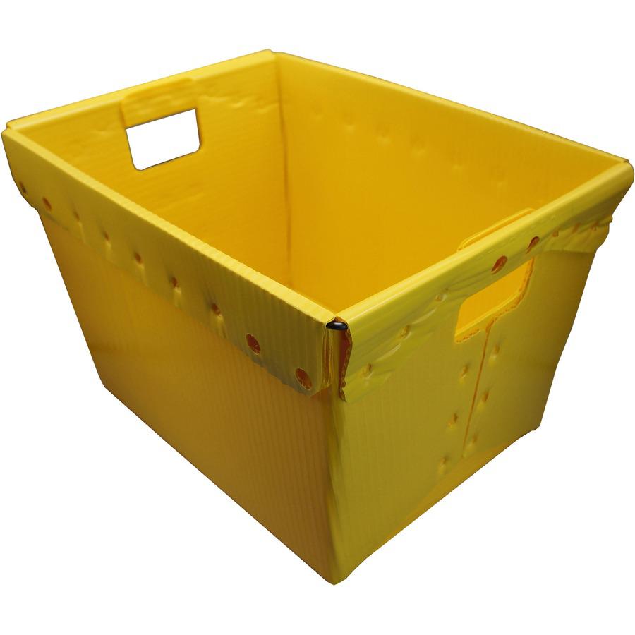 Flipside Primary Assorted Plastic Storage Postal Tote - 4 Pack - x 13.3" Width x 11.6" Depth x 18.3" Height - 11 gal - Lid Closure - Rugged - Plastic - Assorted - For Moving, Storage - 4 / Pack. Picture 8