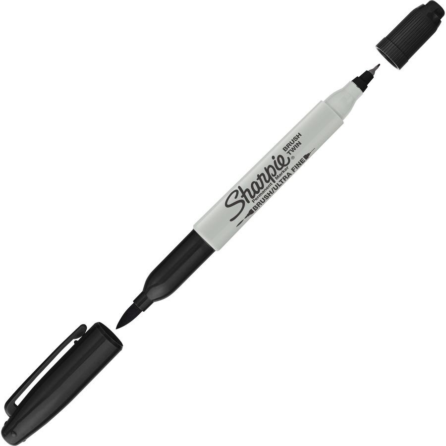 Sharpie Brush Twin Permanent Markers - Fine, Broad, Ultra Fine Marker Point - Black - 12 / Dozen. Picture 9