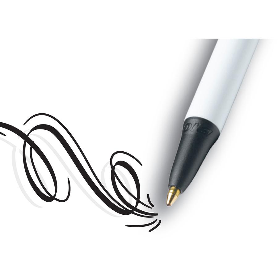BIC Clic Stic Retractable Ballpoint Pens - Medium Pen Point - Retractable - Black - White Barrel - 1 Dozen. Picture 4