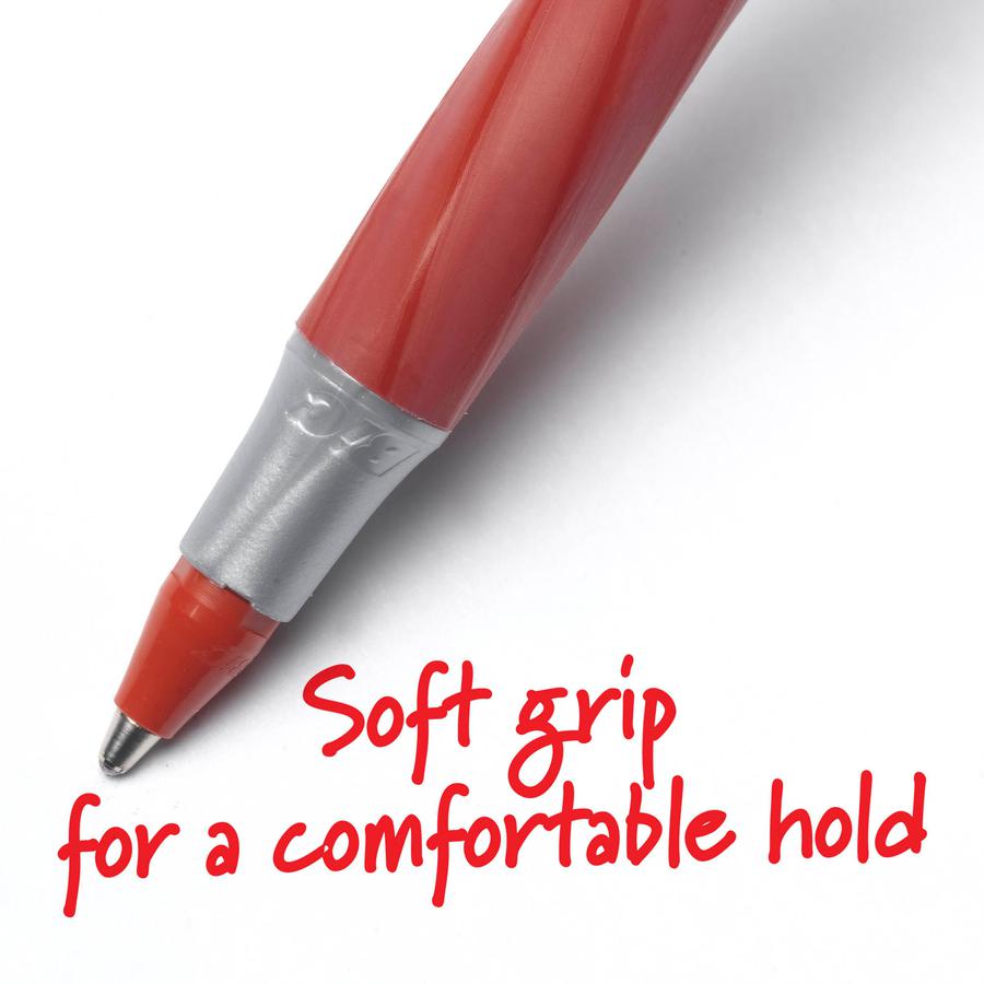 BIC Round Stic Grip Ballpoint Pen - Medium Pen Point - Red - Frost Barrel - 1 Dozen. Picture 6