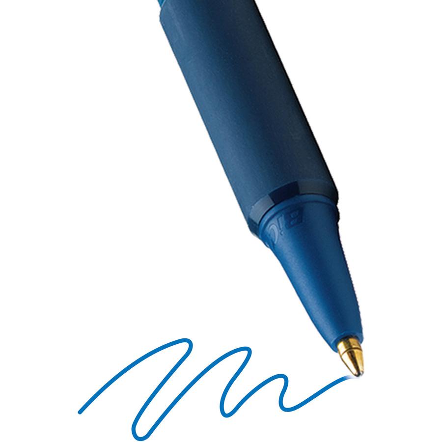 BIC SoftFeel Retractable Ball Pens - Medium Pen Point - Retractable - Blue - Blue Rubber Barrel - 1 Dozen. Picture 6