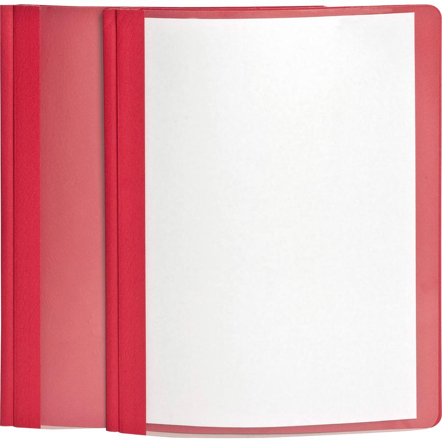 Oxford Letter Report Cover - 8 1/2" x 11" - 100 Sheet Capacity - 3 x Tang Fastener(s) - 1/2" Fastener Capacity for Folder - Leatherette - Red, Clear - 25 / Box. Picture 4