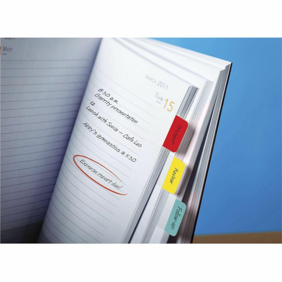 Post-it&reg; Durable Tabs - Write-on Tab(s) - 0.98" Tab Height x 1" Tab Width - Self-adhesive, Removable - Red, Yellow, Blue, Neon Tab(s) - Wear Resistant, Tear Resistant, Durable, Writable, Repositio. Picture 9