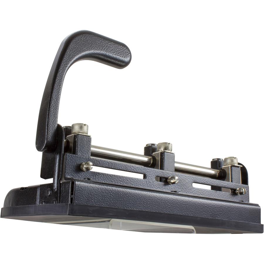 Officemate Heavy-Duty 2-3 Hole Punch with Lever Handle - 3 Punch Head(s) - 32 Sheet of 20lb Paper - 9/32" Punch Size - Black. Picture 4
