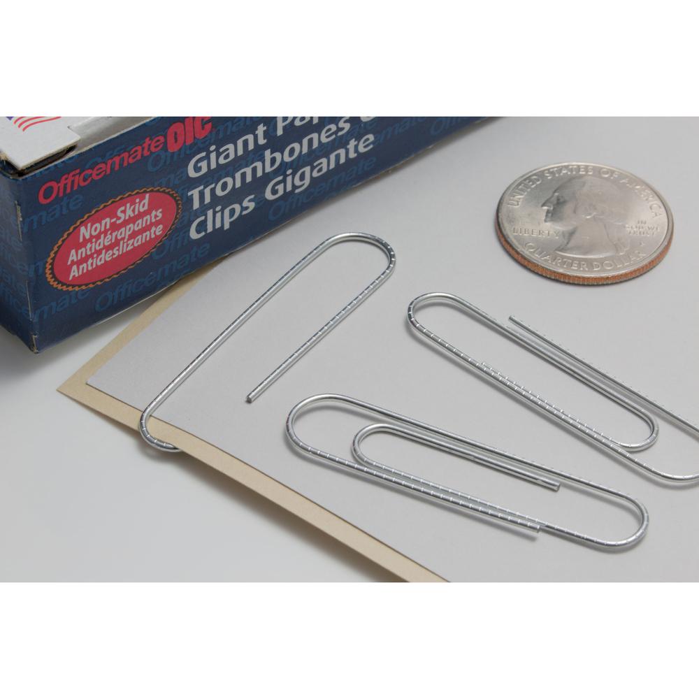 Officemate Giant Non-skid Paper Clips - Jumbo - 2" Length x 0.5" Width - 1000 / Pack - Silver - Steel. Picture 4
