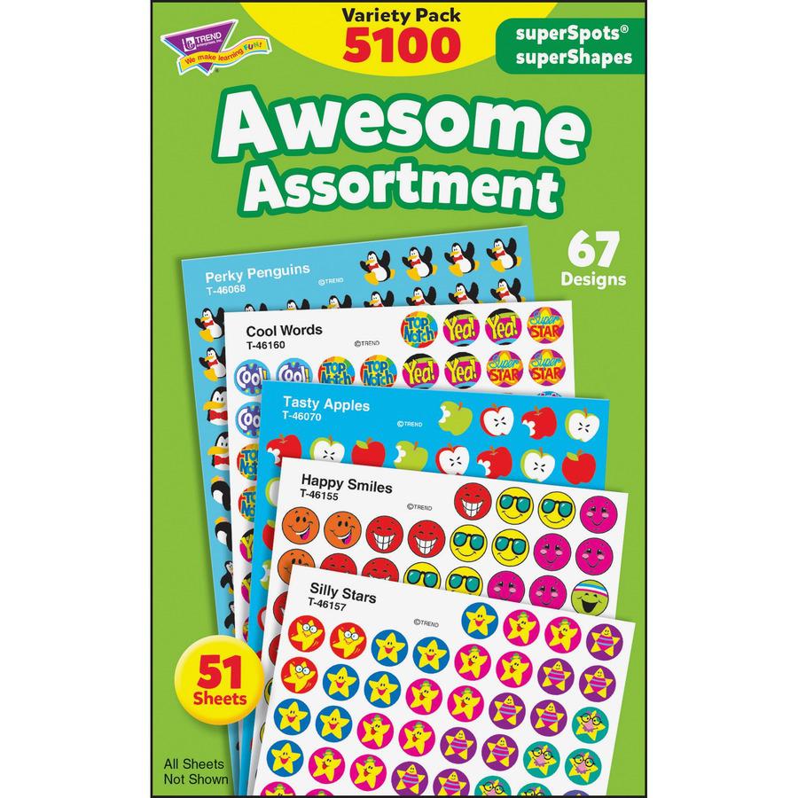Trend Awesome Assortment Stickers - Varied Shape - Self-adhesive - Assorted - Paper - 5100 / Pack. Picture 4