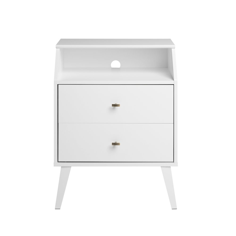 Milo 2 Drawer Night Stand with Angled Top, White. Picture 1