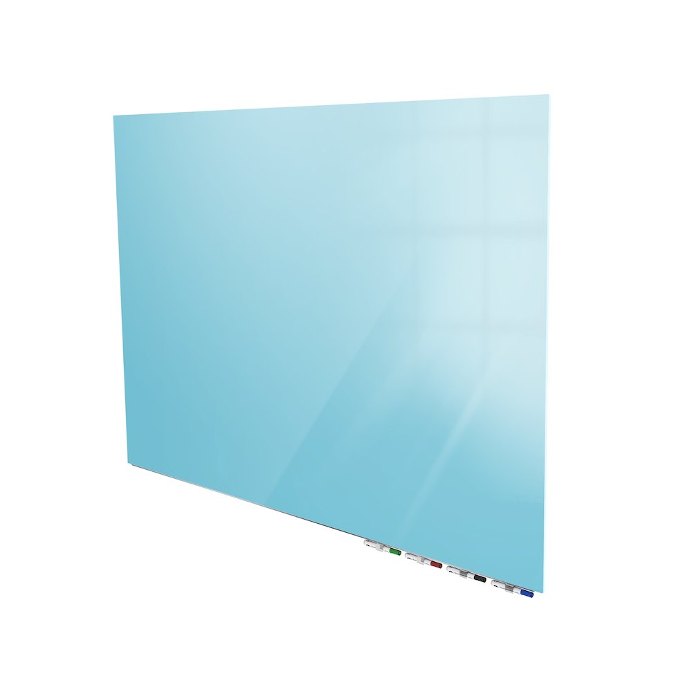 Ghent Aria 3'H x 4'W Magnetic Glass White Board, Blue Surface, Horizontal, 4 Rare Earth Magnets, 4 Markers and Eraser. Picture 1