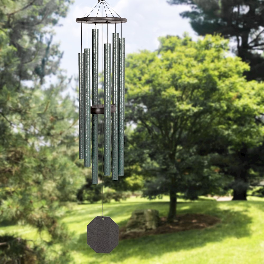 Wind Chime made with powder coated Aluminum tubes in Malachite. Picture 3
