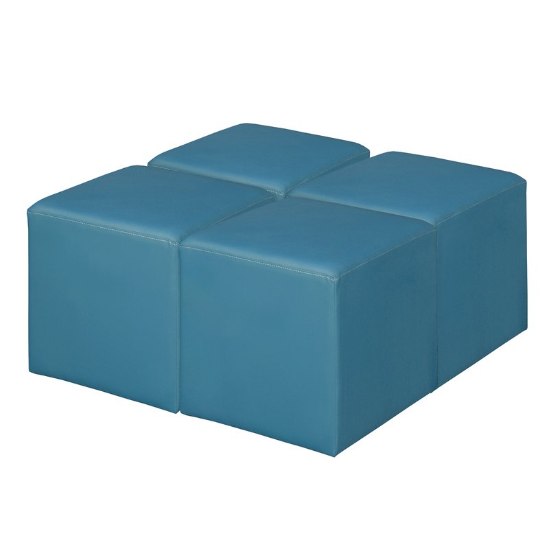 Jean Square Vinyl Ottoman (Set of 4)- Peacock Teal. Picture 1