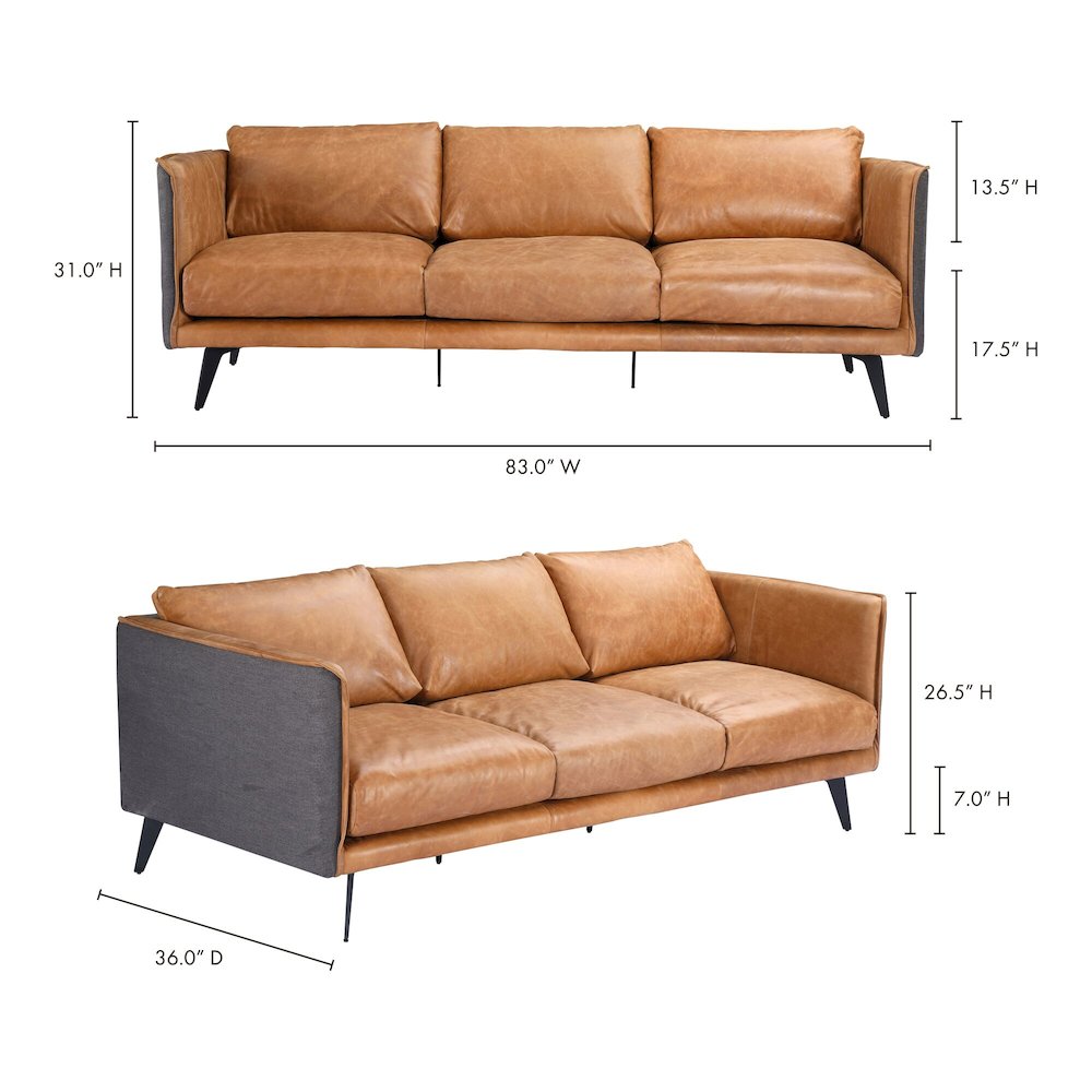 Messina Leather Sofa Cognac. Picture 10