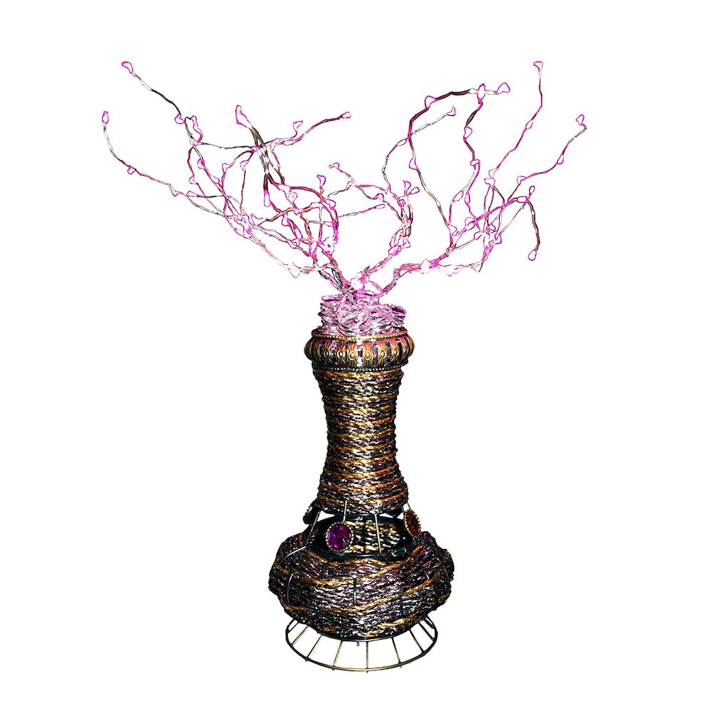 20"H Copper Tree Wire Table Lamp W/ Pink Led. The main picture.