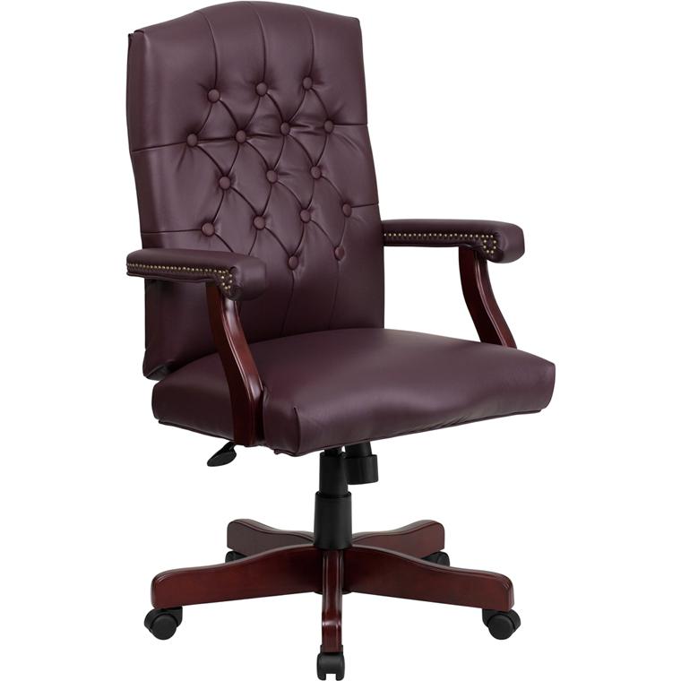 Martha Washington Burgundy LeatherSoft Executive Swivel Office Chair with Arms. Picture 1