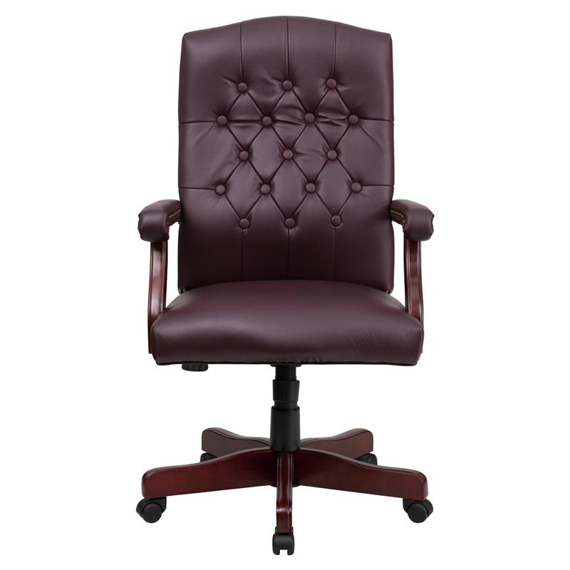 Martha Washington Burgundy LeatherSoft Executive Swivel Office Chair with Arms. Picture 4