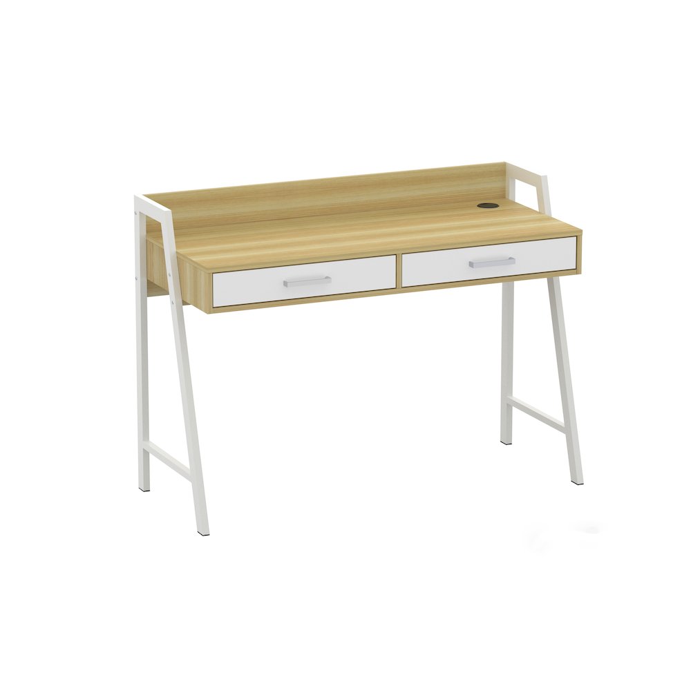 Fenton 2-Drawer Modern Wood Writing Desk in Natural and White. Picture 1