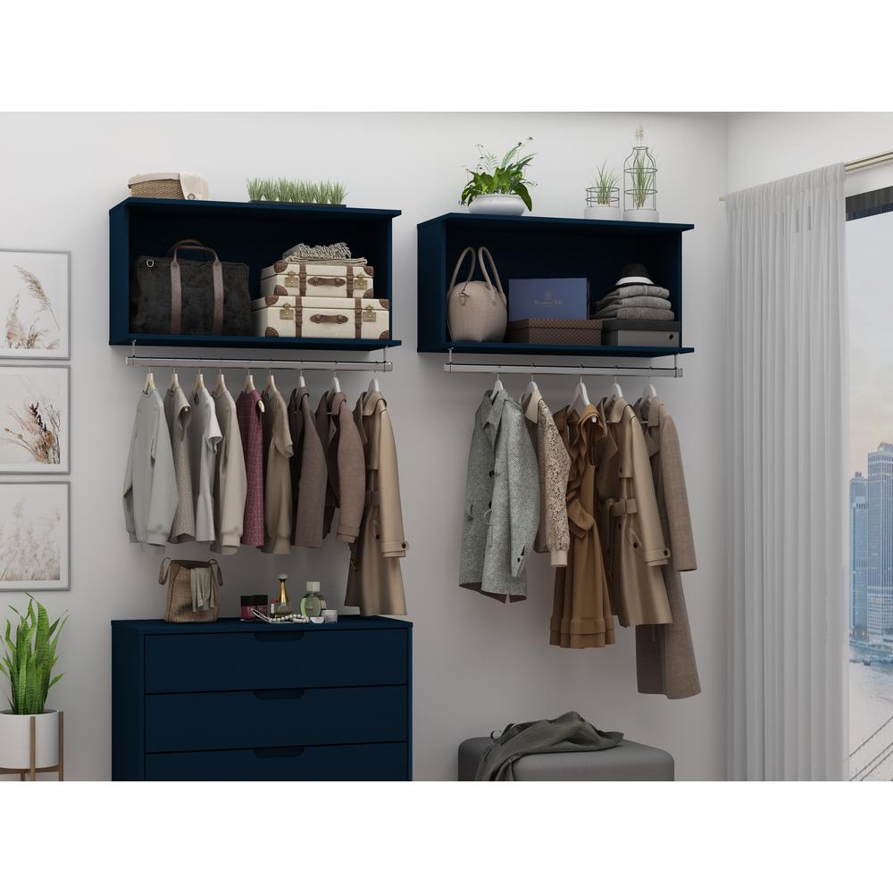 Rockefeller 35.24 Open Floating Hanging Closet with Shelf and Hanging Rod  in Tatiana Midnight Blue. Picture 2