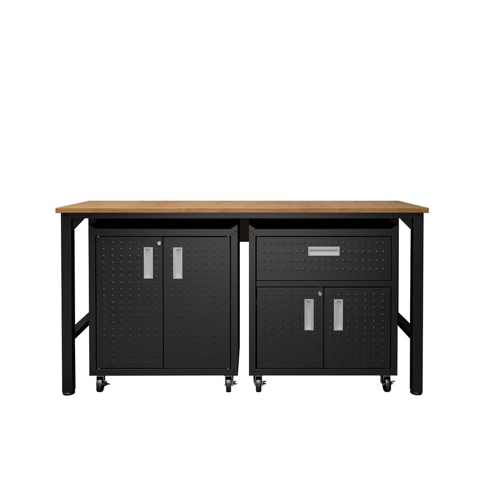 3-Piece Fortress Mobile Space-Saving Steel Garage Cabinet and Worktable 2.0 in Charcoal Grey. The main picture.