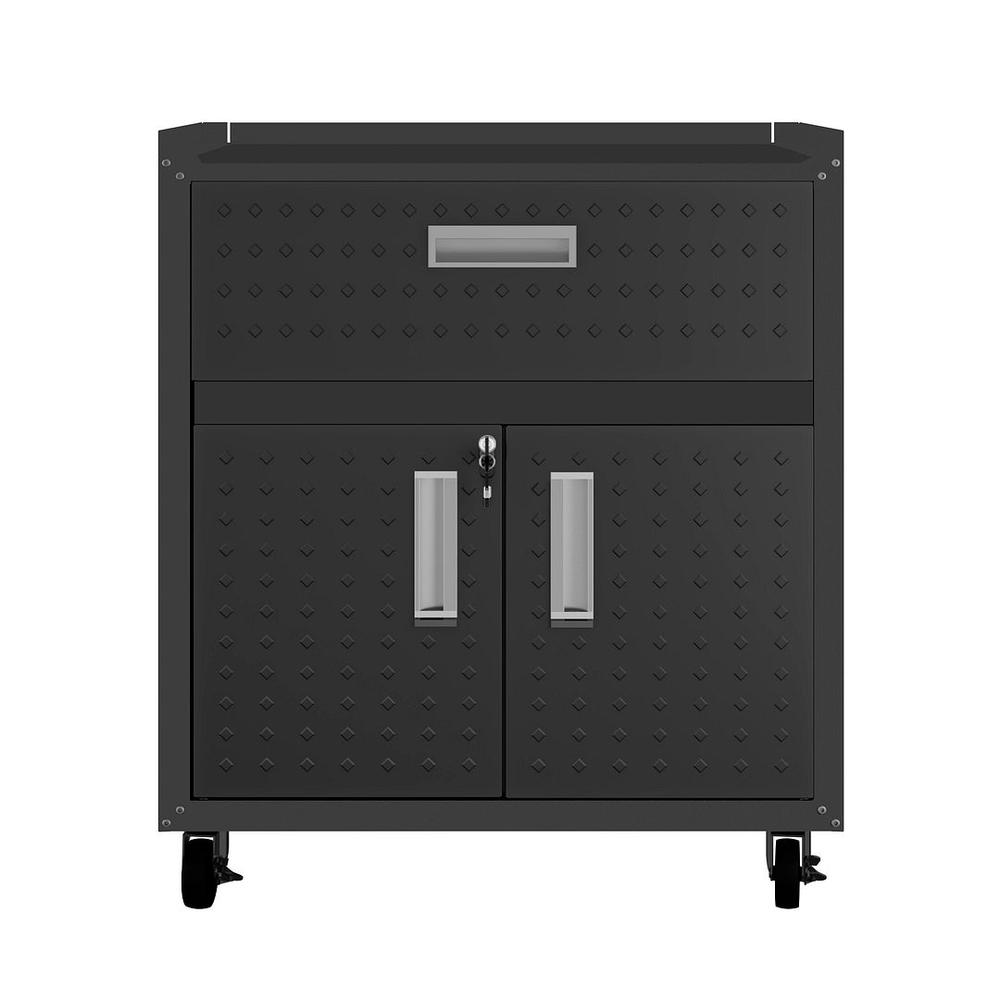 3-Piece Fortress Mobile Space-Saving Steel Garage Cabinet and Worktable 2.0 in Charcoal Grey. Picture 3