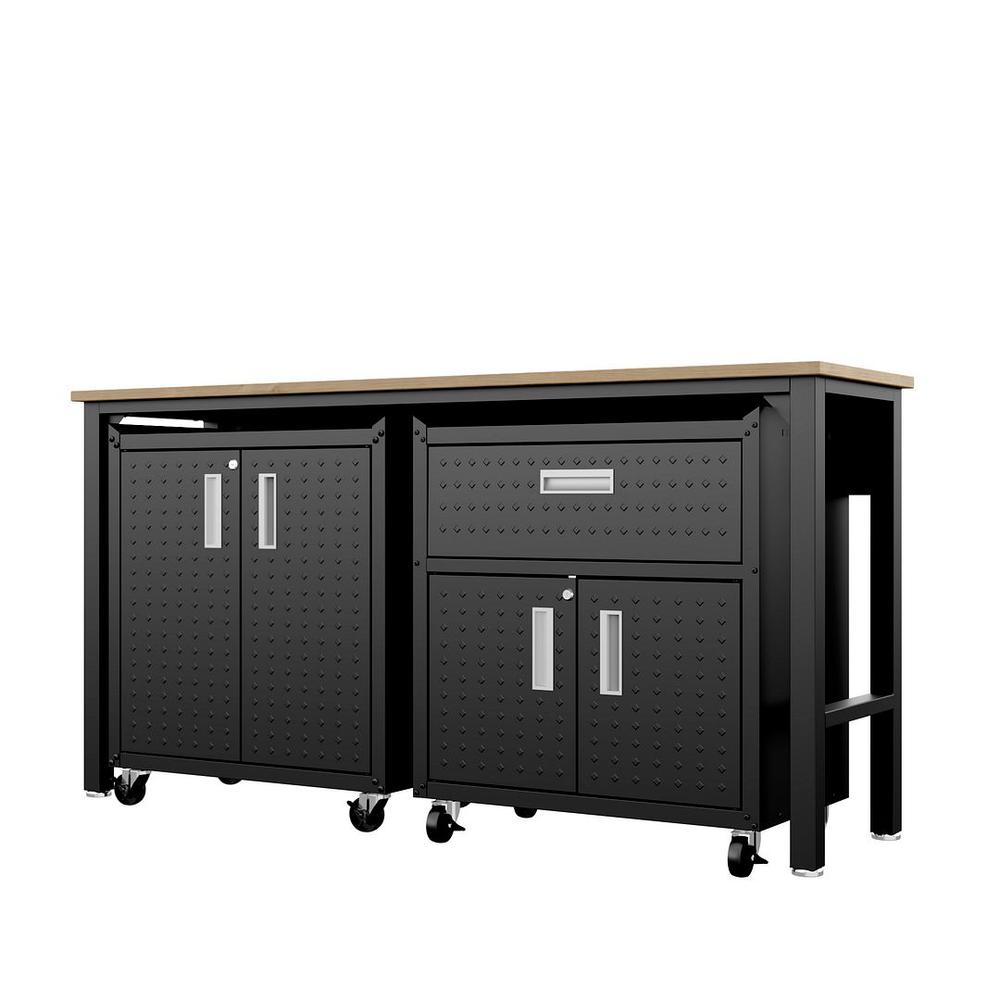 3-Piece Fortress Mobile Space-Saving Steel Garage Cabinet and Worktable 2.0 in Charcoal Grey. Picture 7