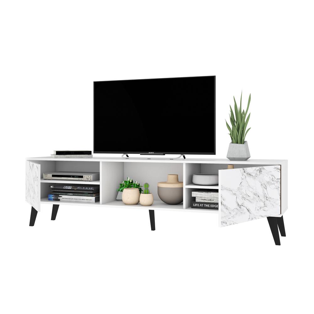 Doyers 70.87 TV Stand in White and Marble Stamp. Picture 4