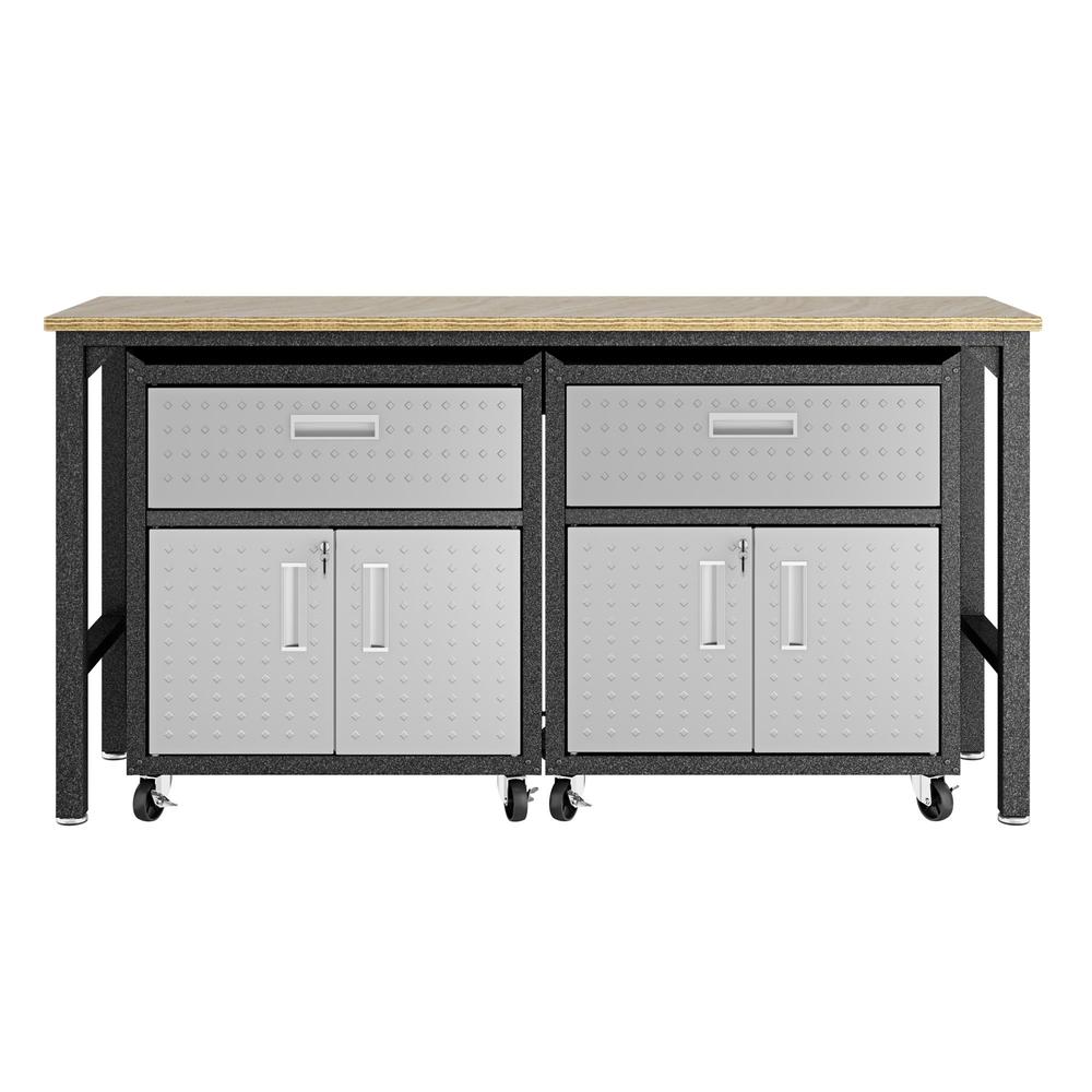 3-Piece Fortress Mobile Space-Saving Garage Cabinet and Worktable 4.0 in Grey. The main picture.
