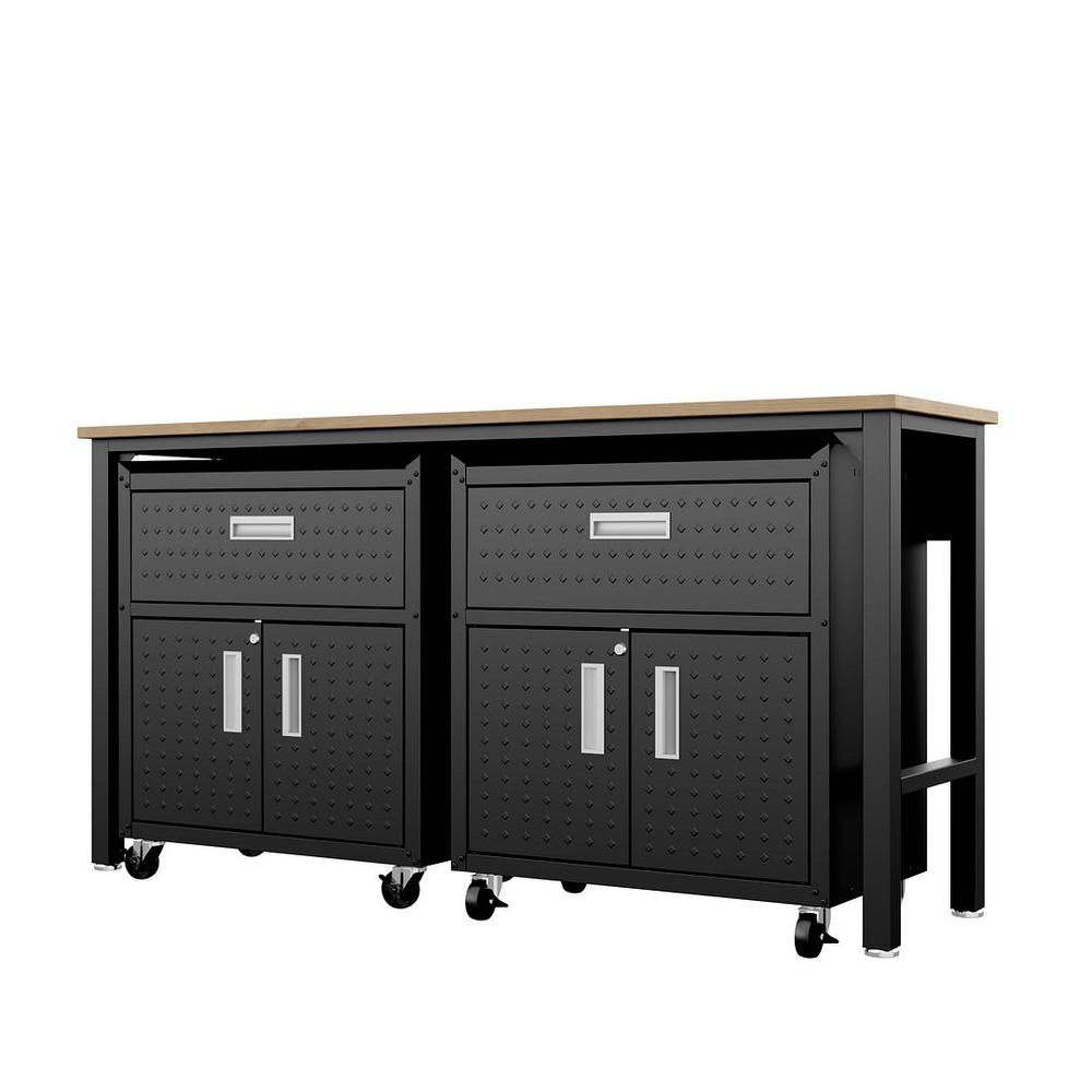 3-Piece Fortress Mobile Space-Saving Steel Garage Cabinet and Worktable 4.0 in Charcoal Grey. Picture 7