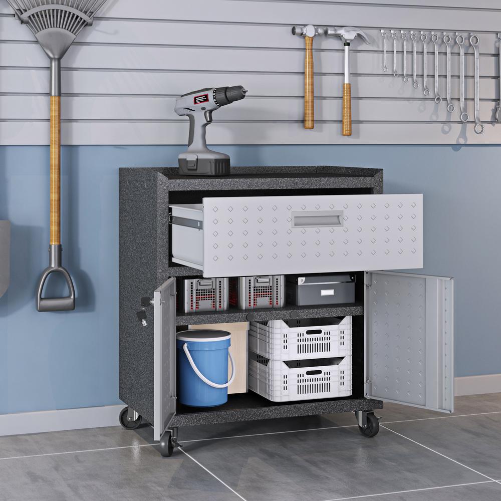 3-Piece Fortress Mobile Space-Saving Garage Cabinet and Worktable 4.0 in Grey. Picture 4