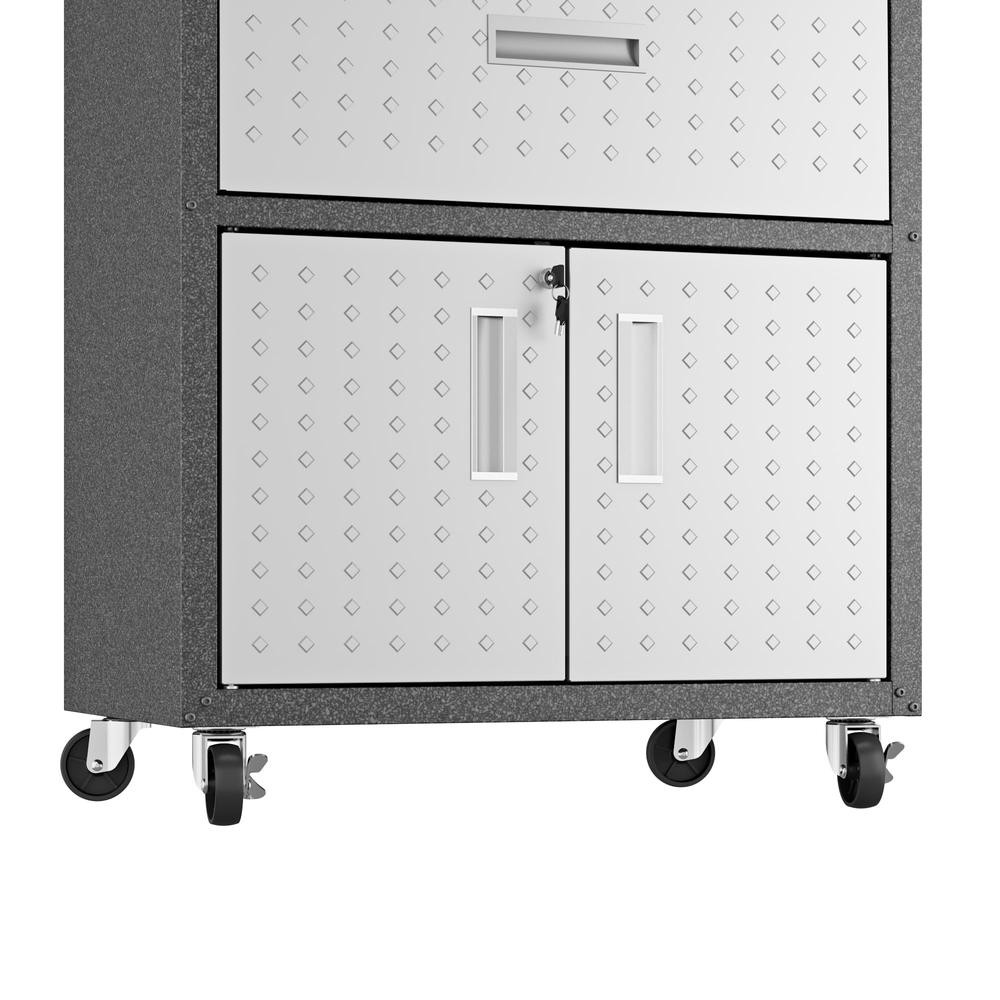 3-Piece Fortress Mobile Space-Saving Garage Cabinet and Worktable 4.0 in Grey. Picture 6