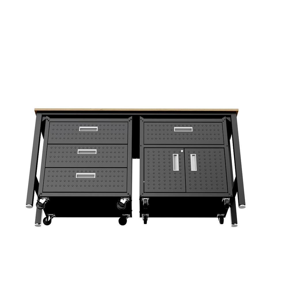 3-Piece Fortress Mobile Space-Saving Steel Garage Cabinet and Worktable 5.0 in Charcoal Grey. Picture 5