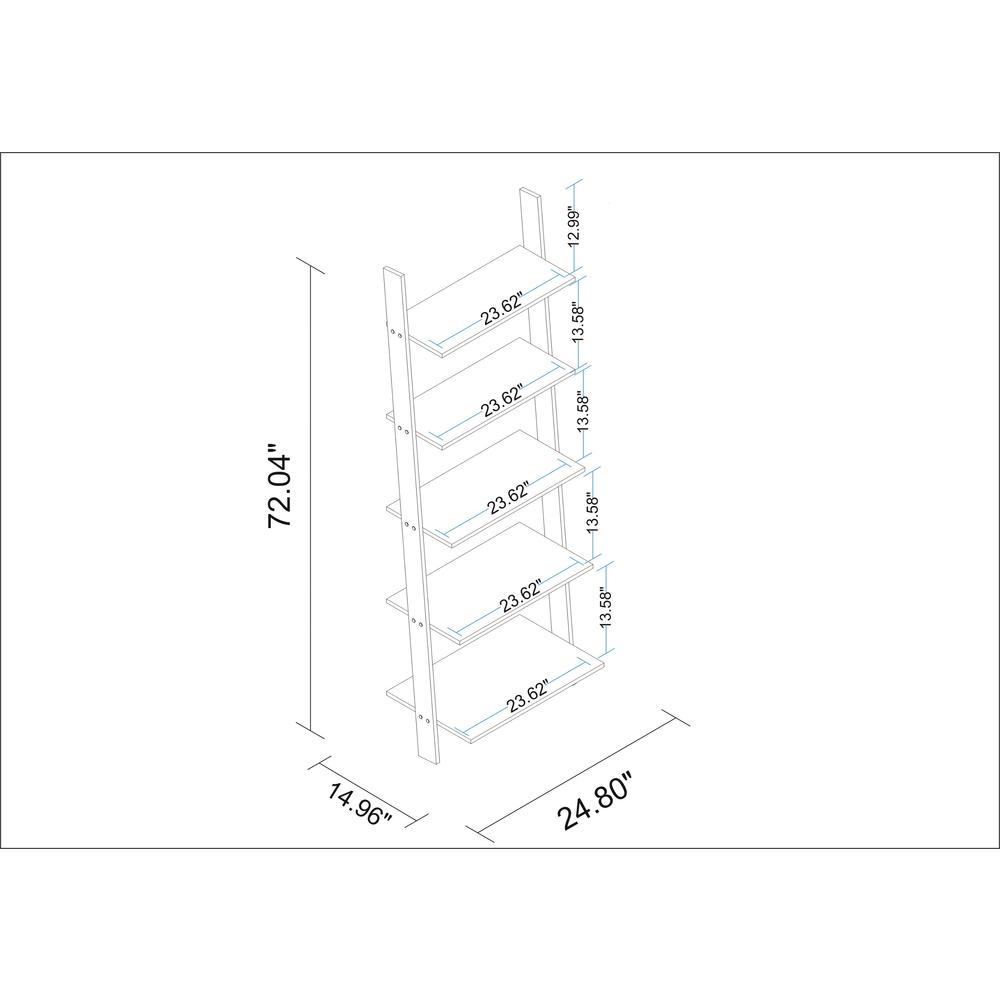 Cooper 5-Shelf  Floating Ladder Bookcase in White. Picture 3