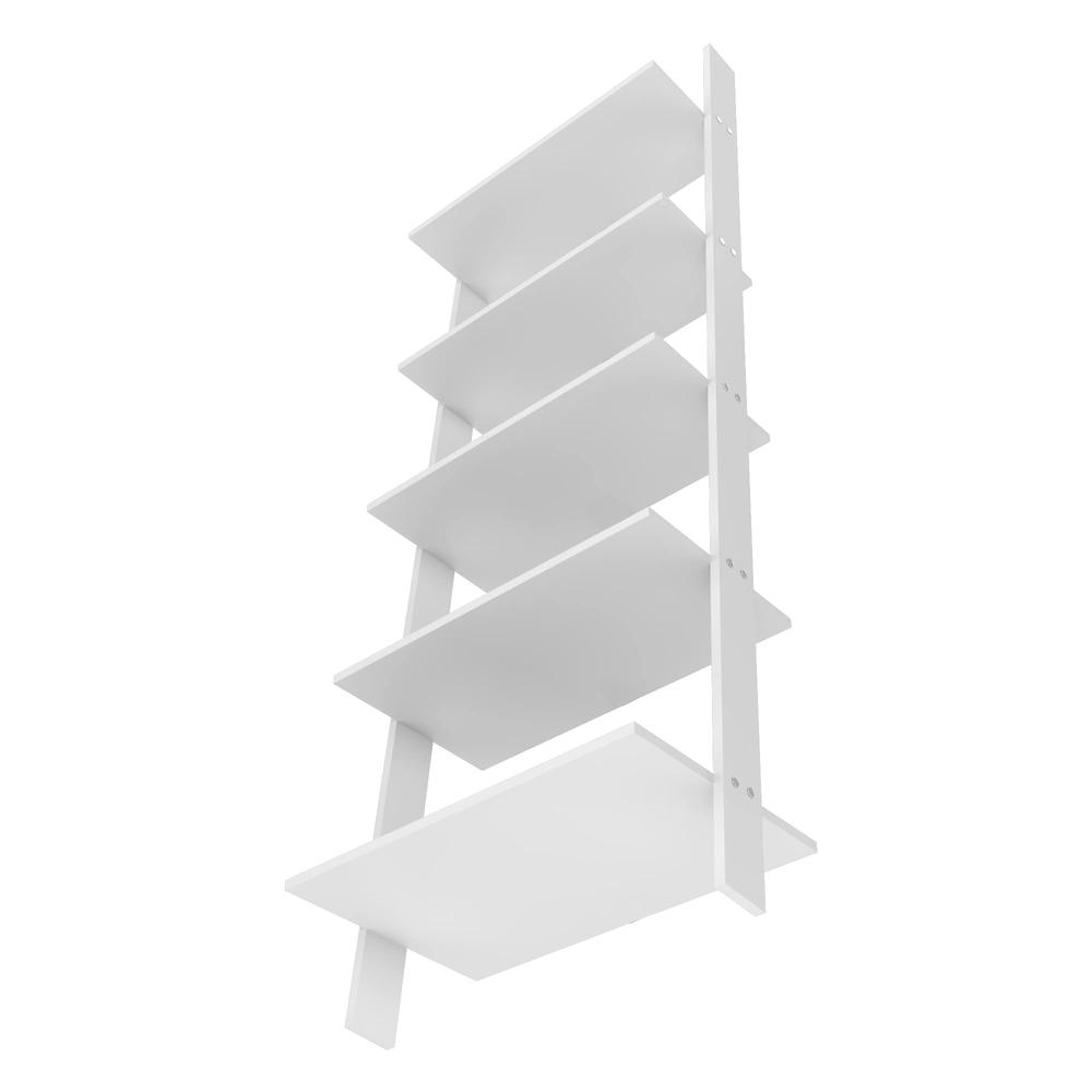 Cooper 5-Shelf  Floating Ladder Bookcase in White. Picture 4