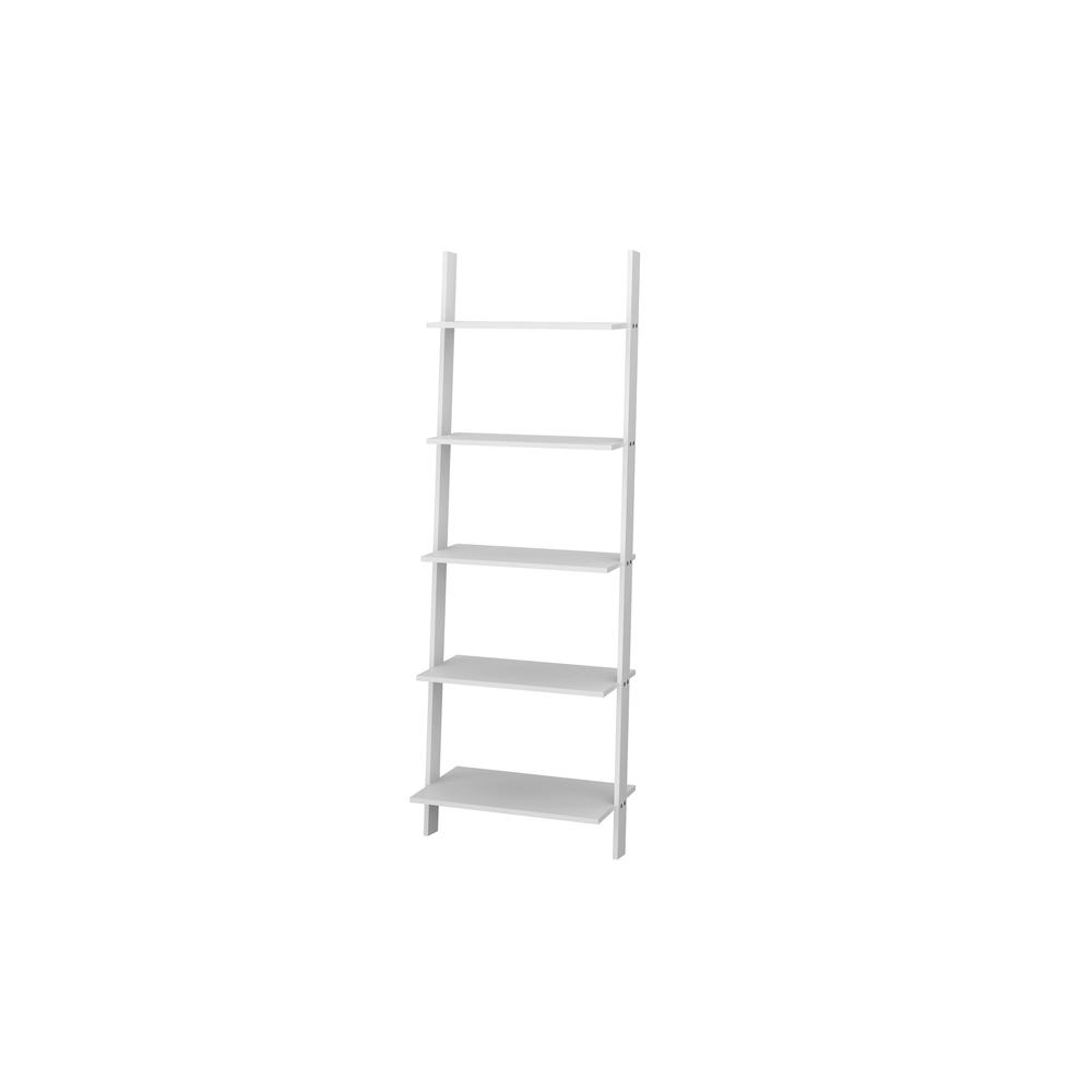 Cooper 5-Shelf  Floating Ladder Bookcase in White. Picture 6