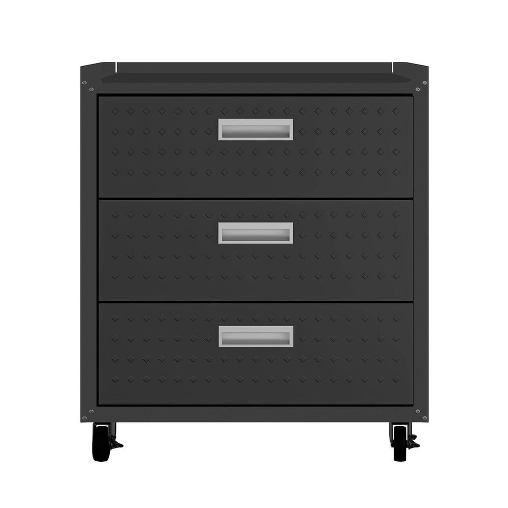 3-Piece Fortress Mobile Space-Saving Steel Garage Cabinet Chests and Worktable 6.0 in Charcoal Grey. Picture 3