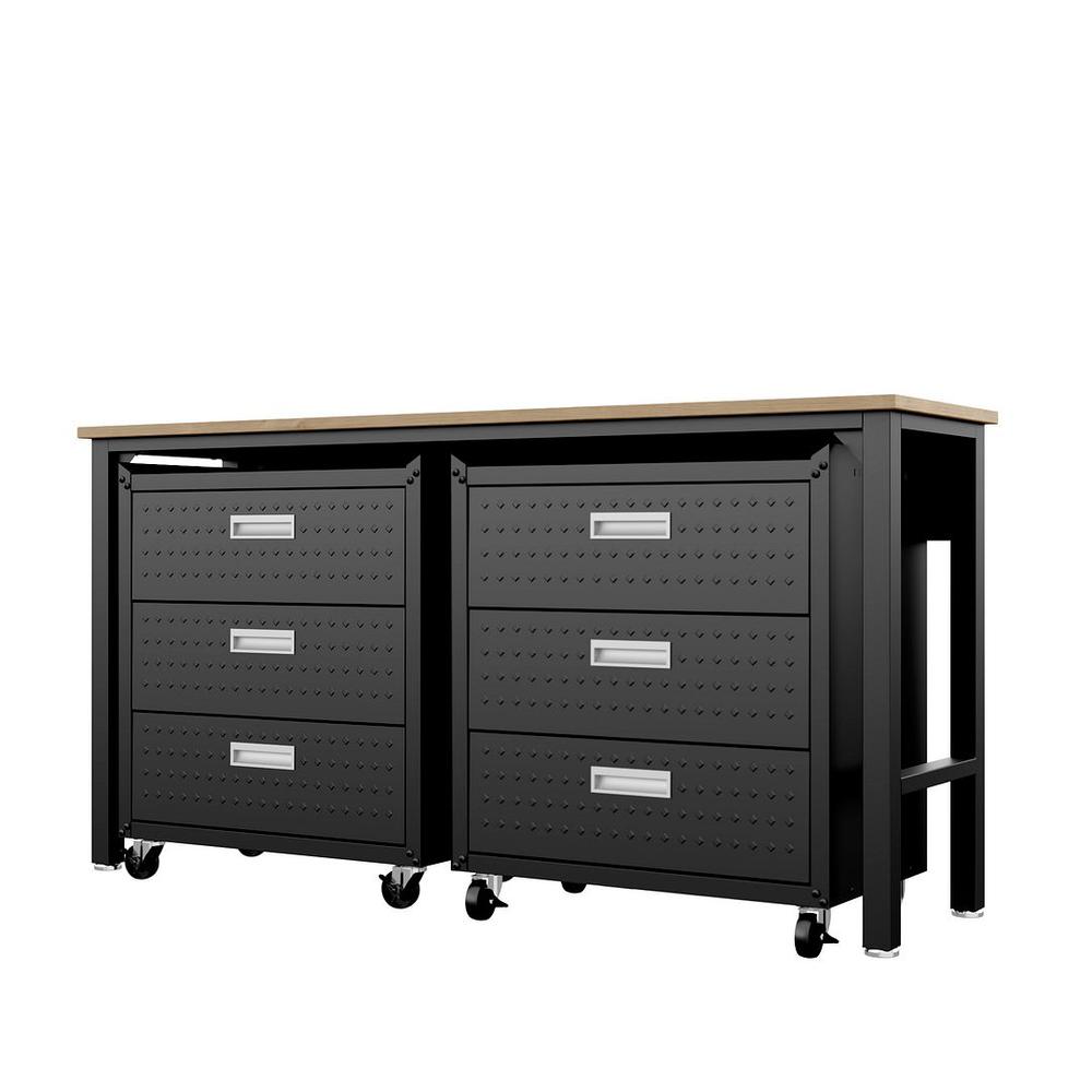 3-Piece Fortress Mobile Space-Saving Steel Garage Cabinet Chests and Worktable 6.0 in Charcoal Grey. Picture 7