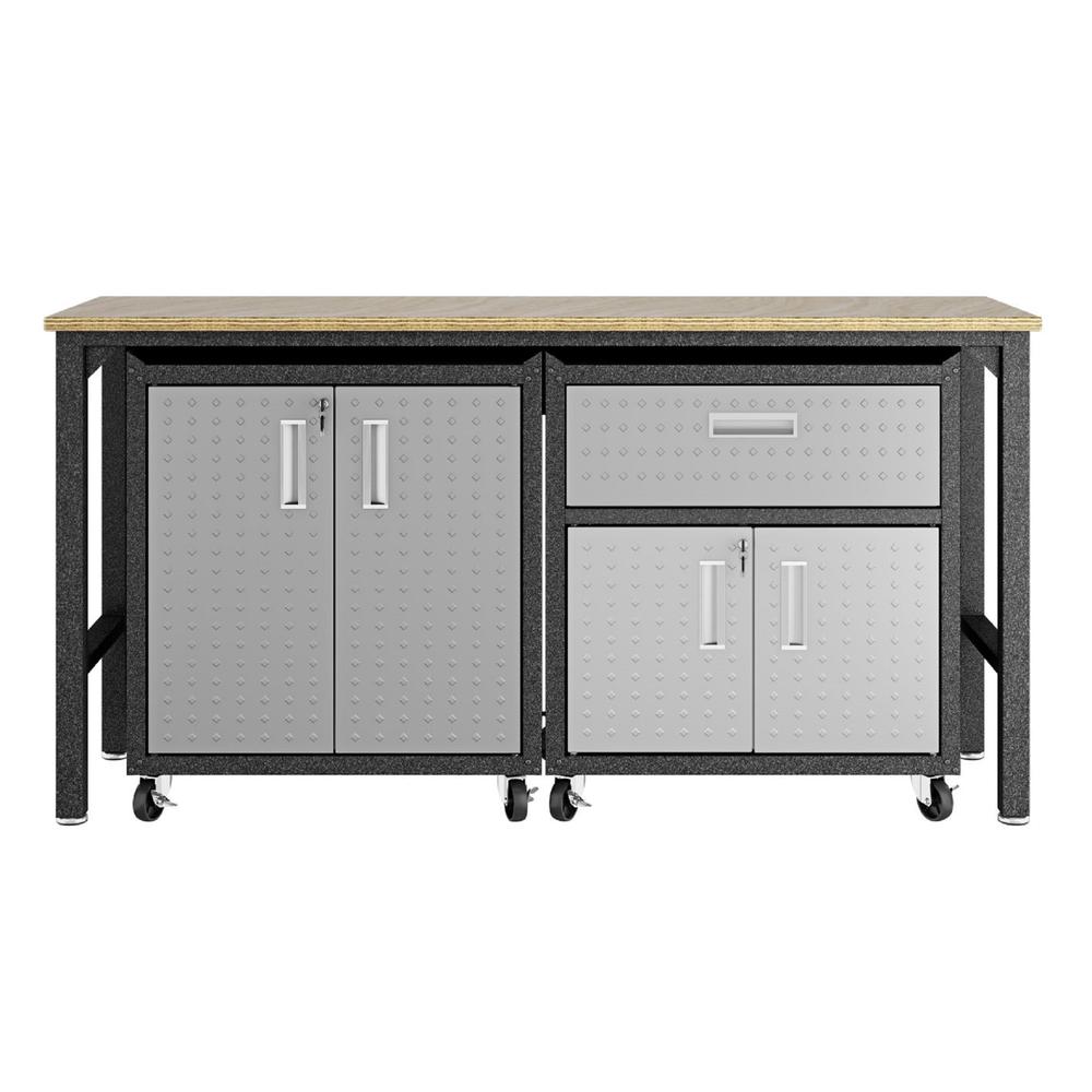 3-Piece Fortress Mobile Space-Saving Garage Cabinet and Worktable 2.0 in Grey. The main picture.