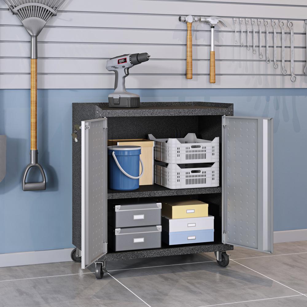 3-Piece Fortress Mobile Space-Saving Garage Cabinet and Worktable 2.0 in Grey. Picture 5