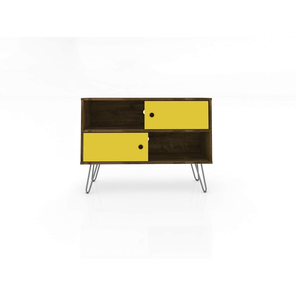 Baxter 35.43" TV Stand in Rustic Brown and Yellow. Picture 1