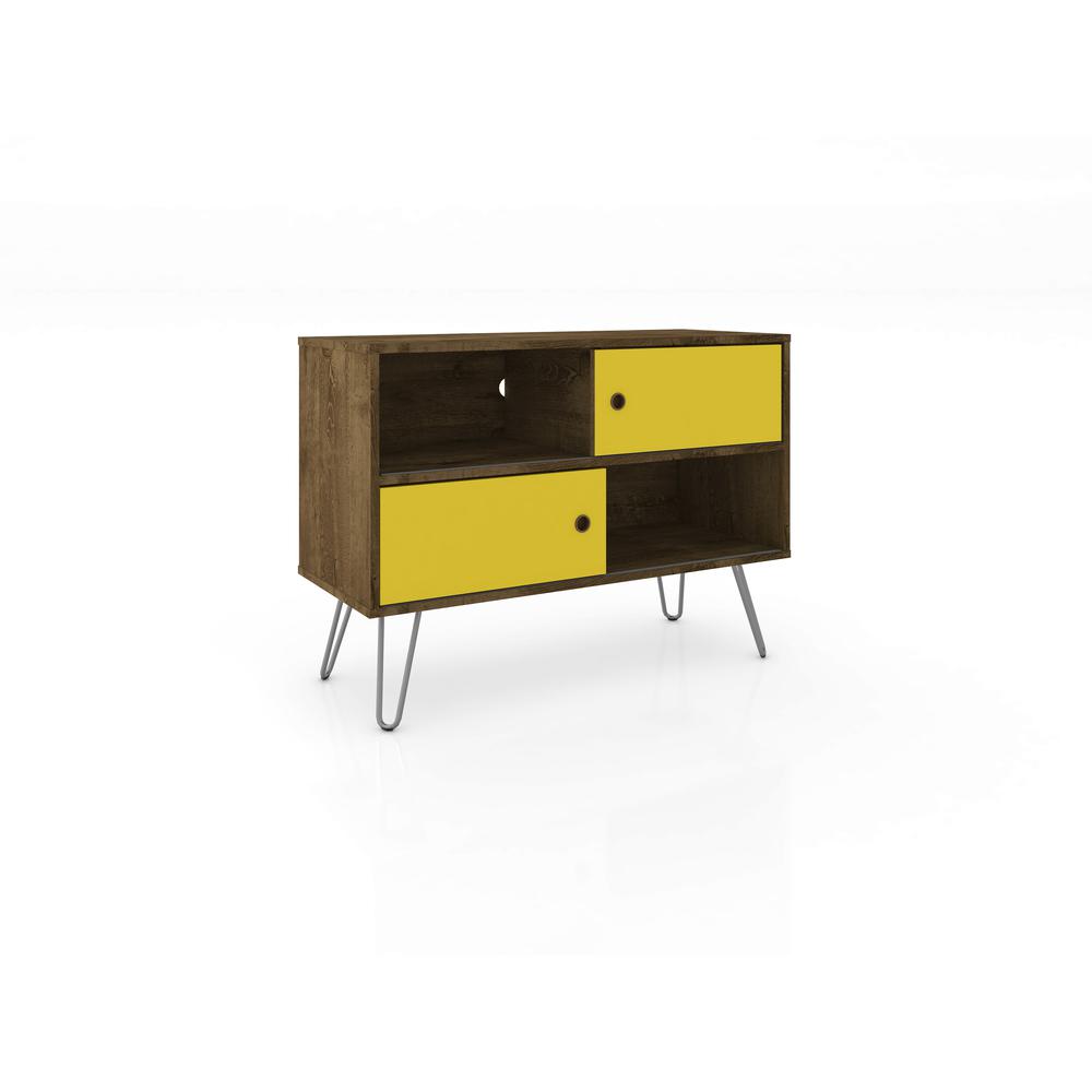 Baxter 35.43" TV Stand in Rustic Brown and Yellow. Picture 4