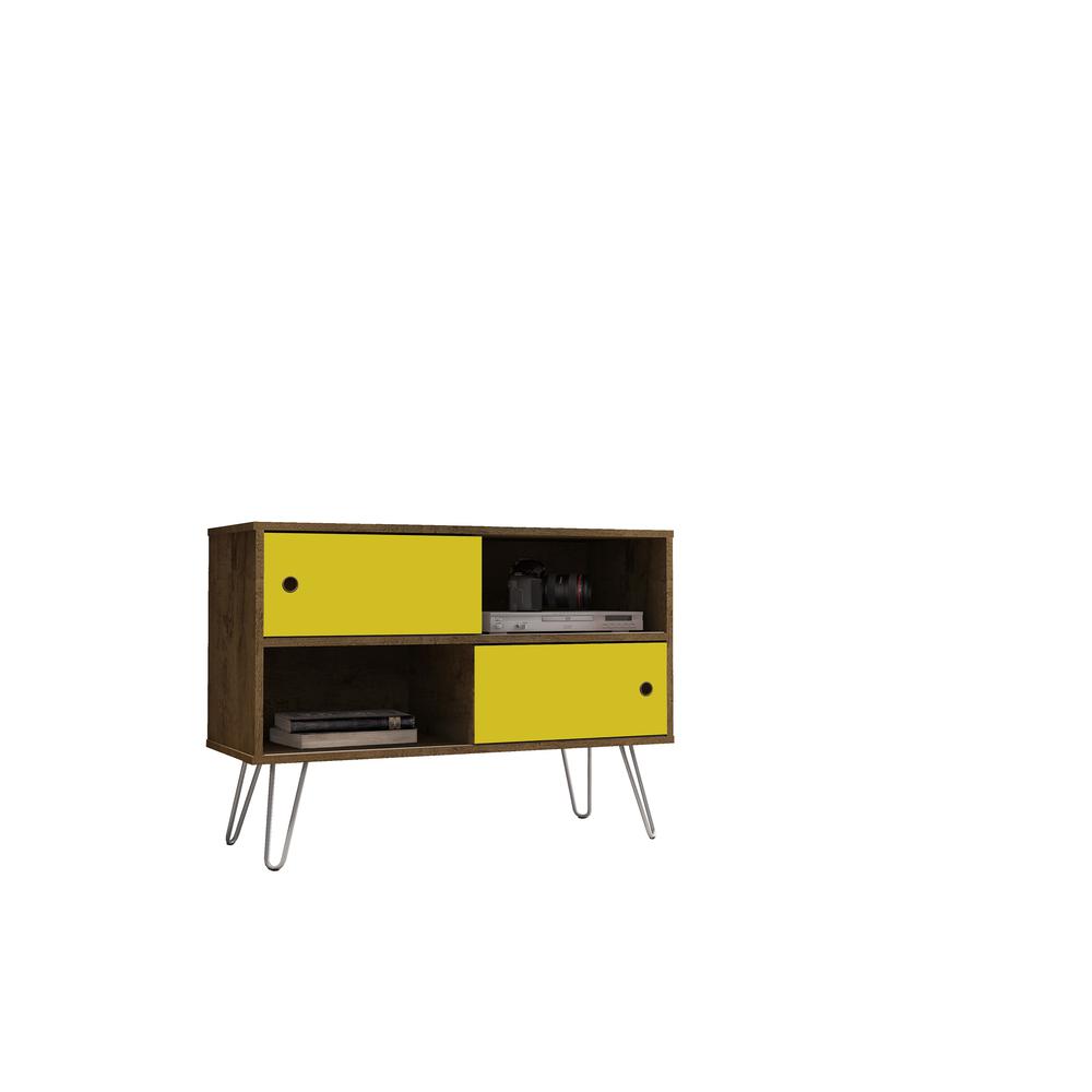 Baxter 35.43" TV Stand in Rustic Brown and Yellow. Picture 8