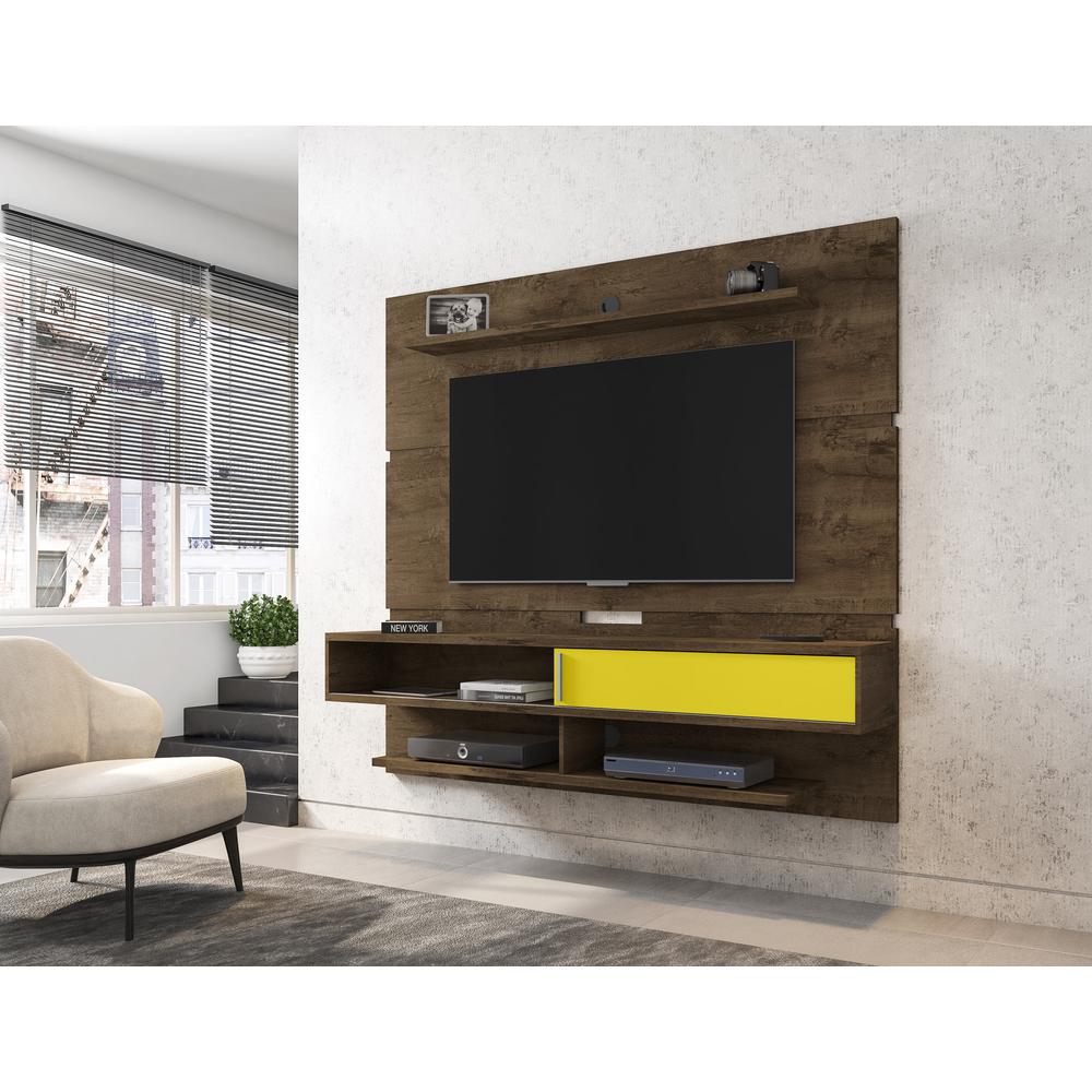 Astor 70.86 Floating Entertainment Center in Rustic Brown and Yellow. Picture 2