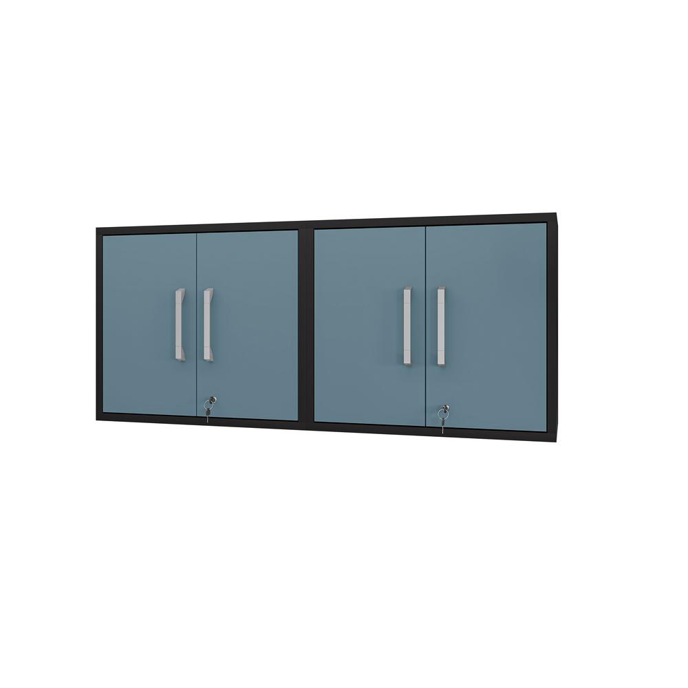 Eiffel Floating Garage Storage Cabinet with Lock and Key in Blue Gloss. Picture 2