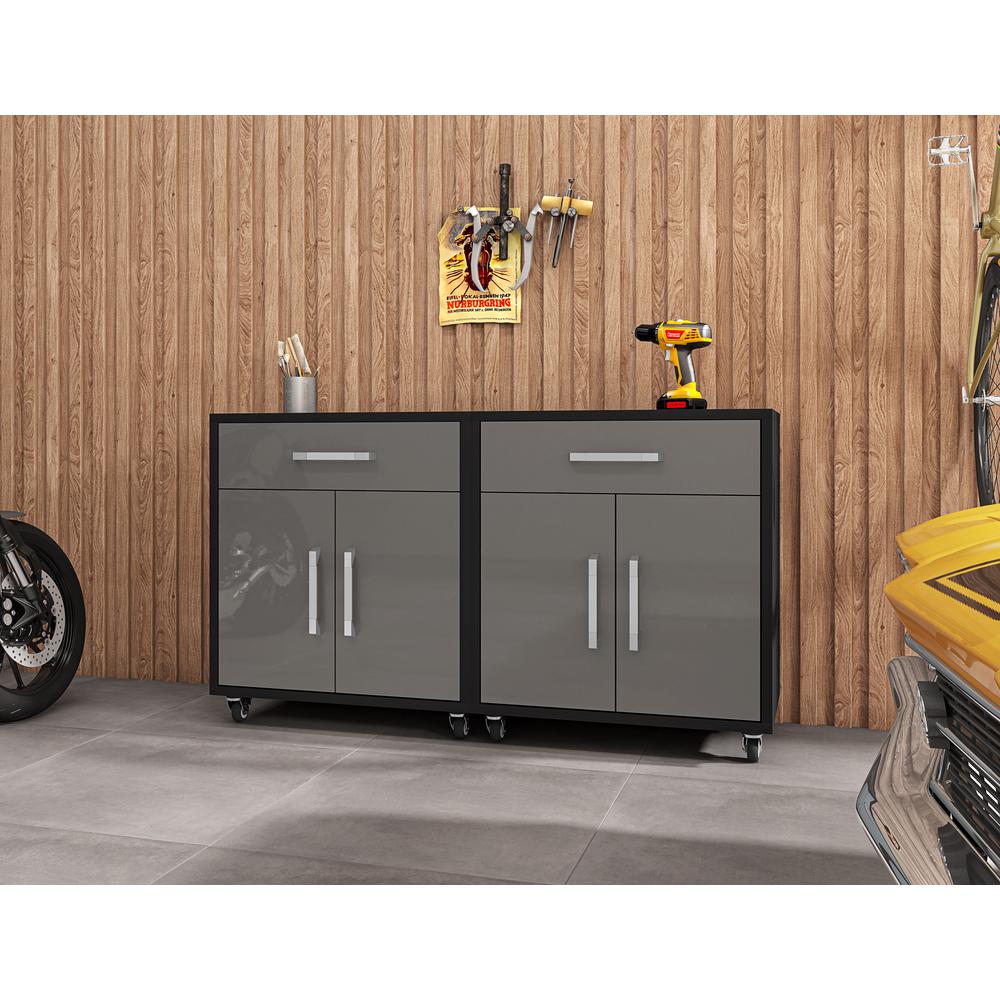 Eiffel 28.35" Mobile Garage Storage Cabinet with 1 Drawer in Grey Gloss. Picture 3