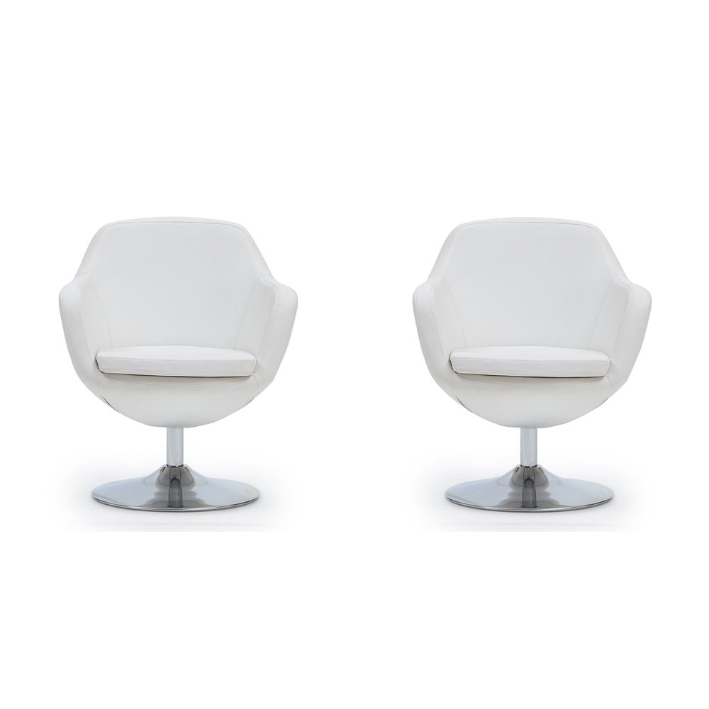 Caisson Faux Leather Swivel Accent Chair in White and Polished Chrome (Set of 2). The main picture.
