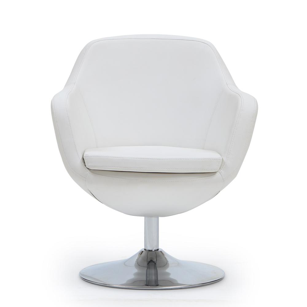Caisson Faux Leather Swivel Accent Chair in White and Polished Chrome (Set of 2). Picture 3
